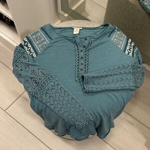 Teal Embroidered Women's Top